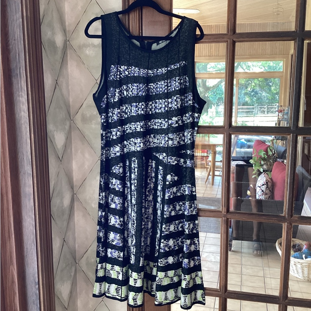 NIC+ZOE Black, Green, Blue and White Patterned Midi Dress
